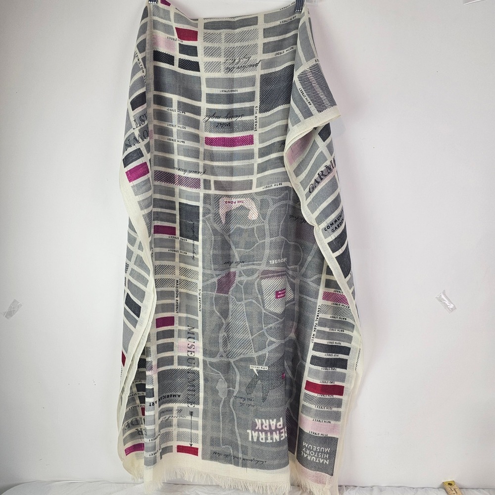 Kate Spade New York Manhattan Map Scarf Central Park Grey Pink Eyelash Fringe